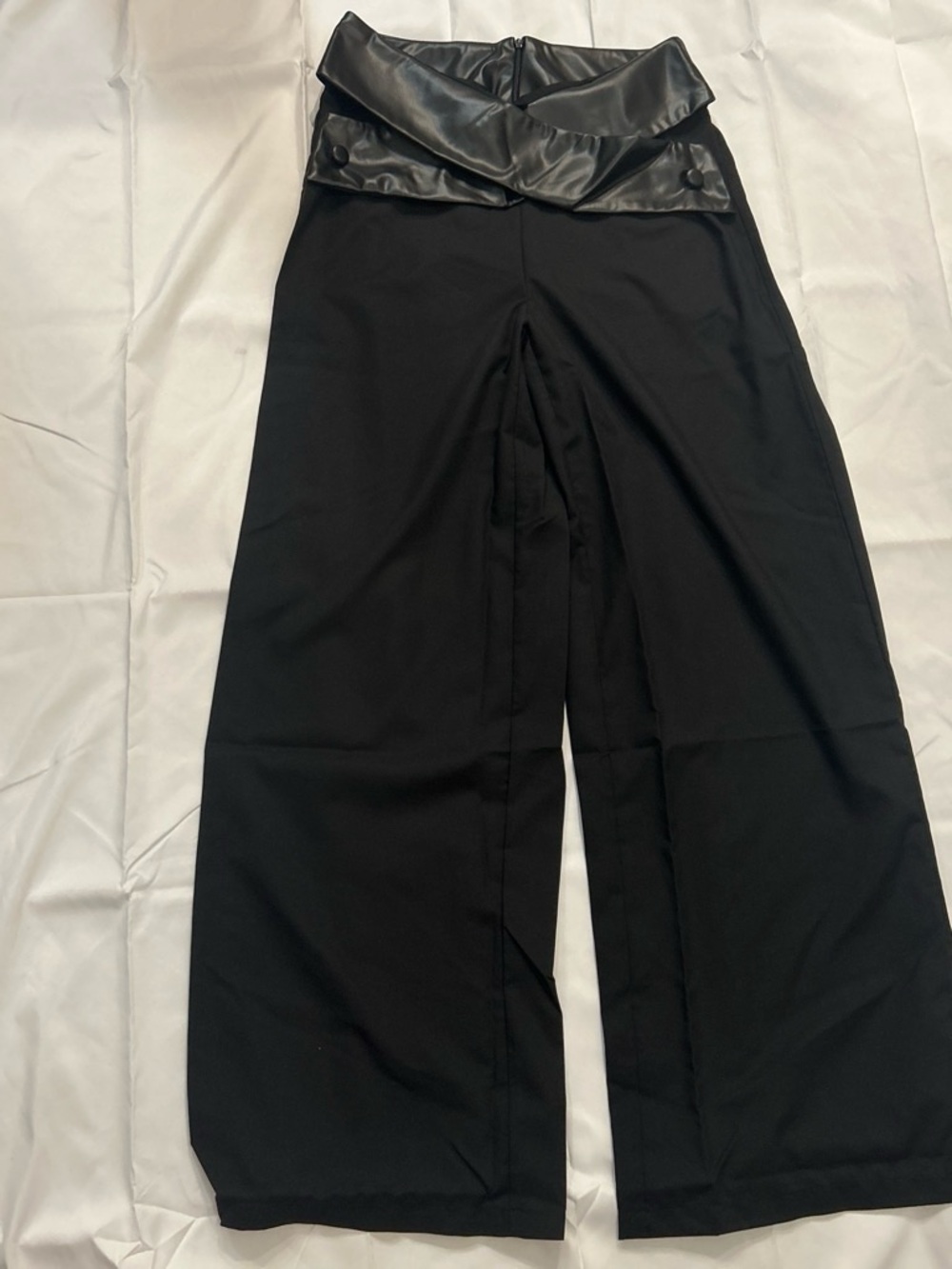 MICAS Black Wide Leg Pants Faux Leather Foldover Waist NWT M